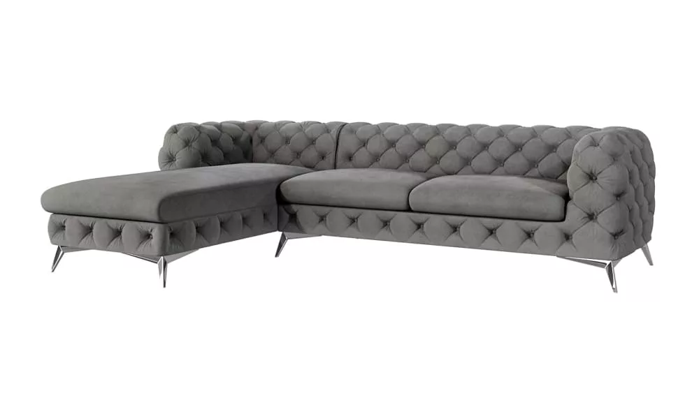 Canapé d’angle Chesterfield en velours, pieds en métal