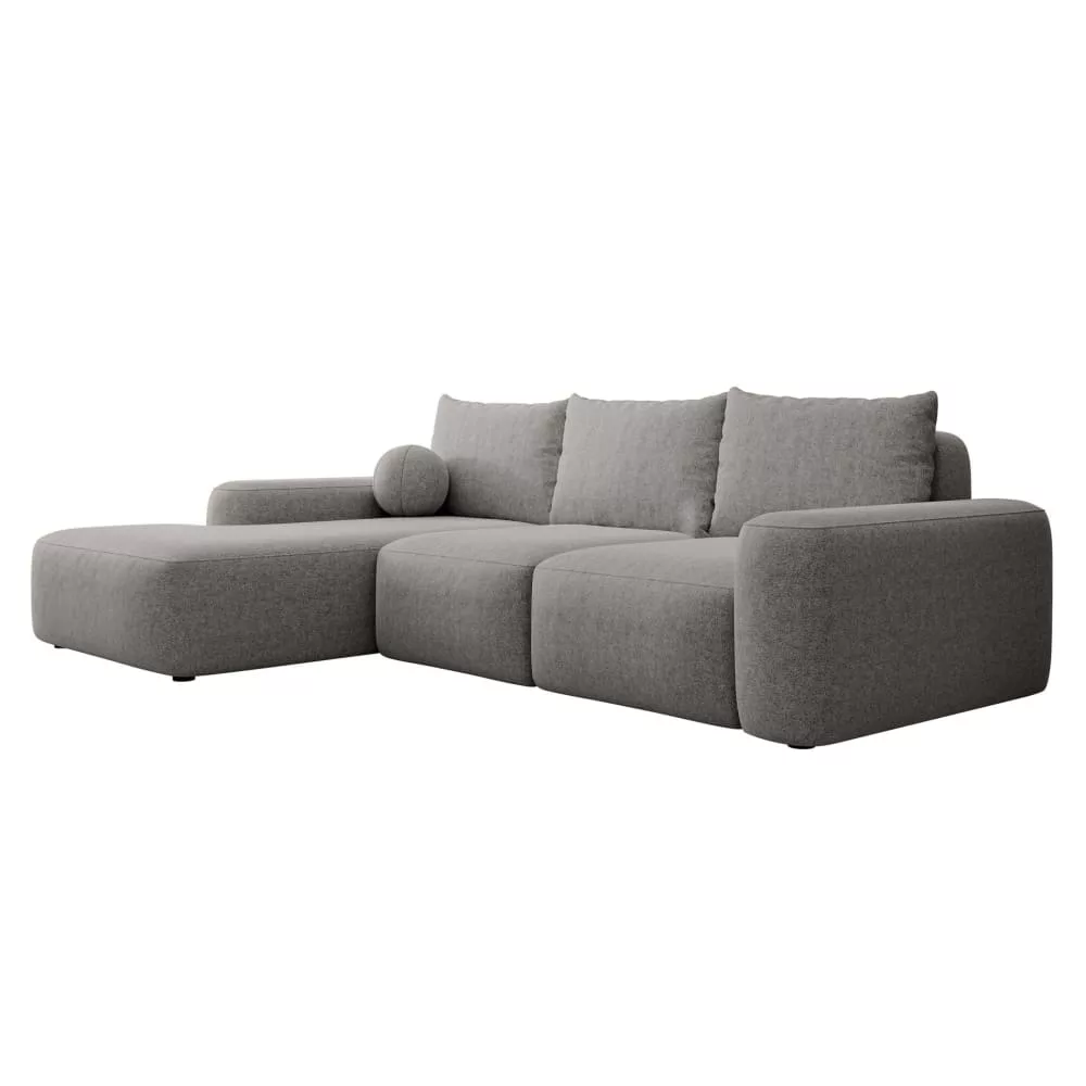 Canapé d’angle en tissu chenille, coussin boule