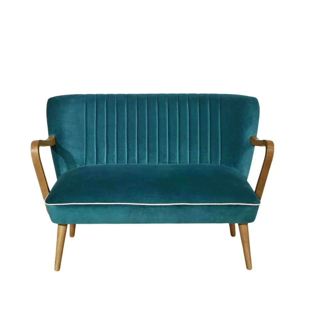 Banquette style scandinave, 2 places en hévéa et velours
