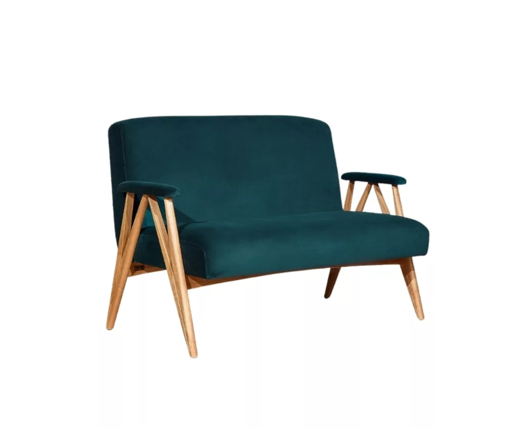 Banquette style scandinave 2 places en hévéa massif et paon