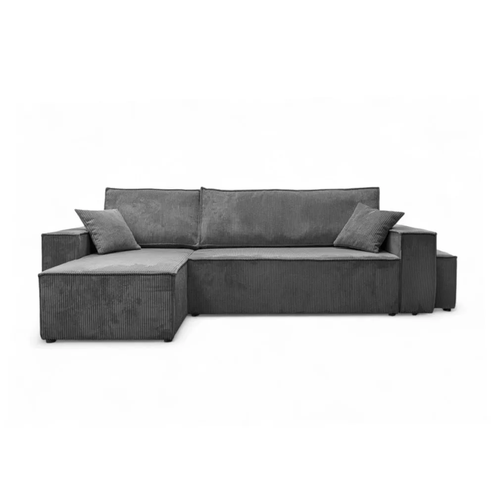 Canapé d'angle convertible avec un pouf en velours côtelé