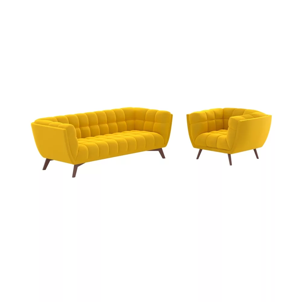 Ensemble canapé et fauteuil en velours 4 places