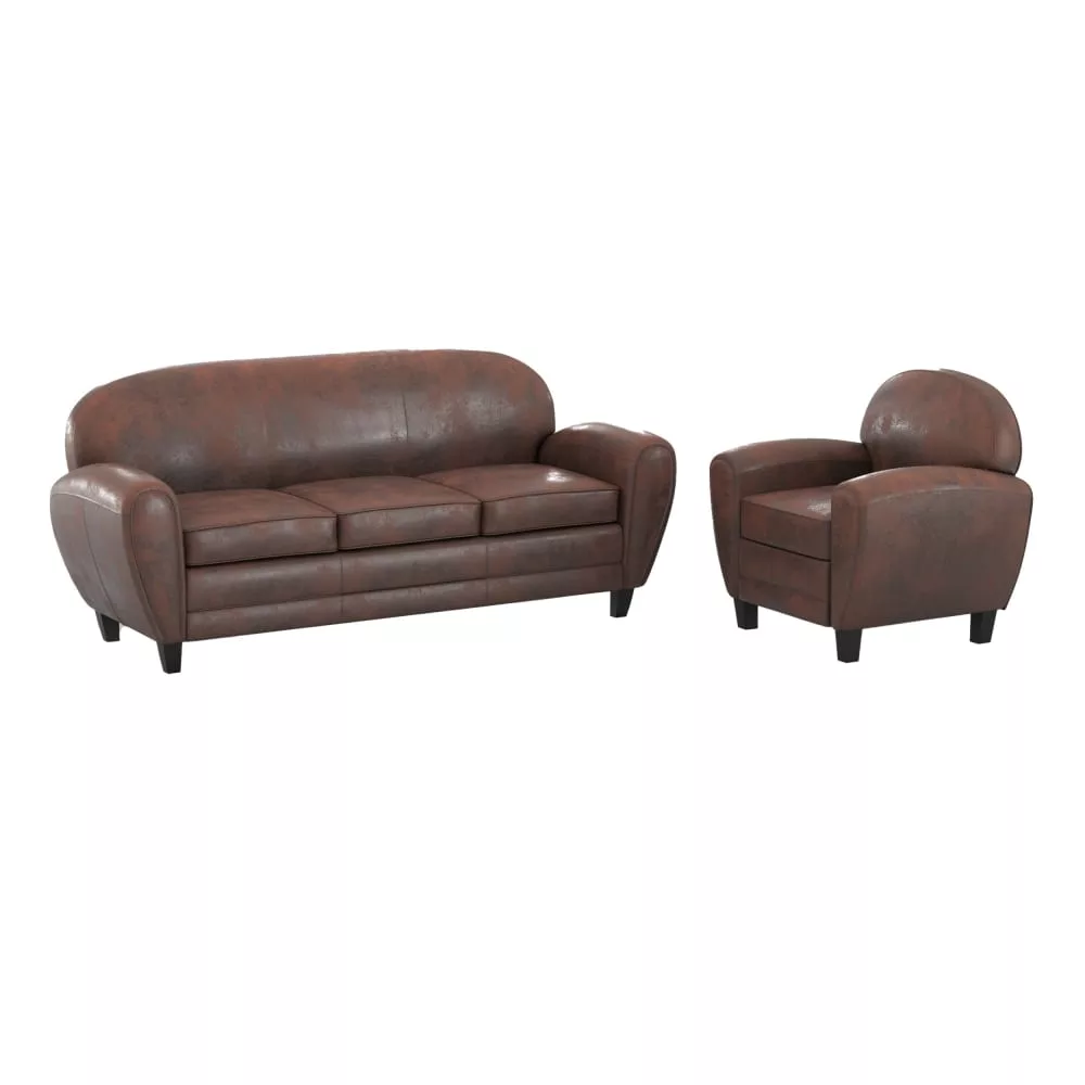 Ensemble canapé et fauteuil vieilli 4 places