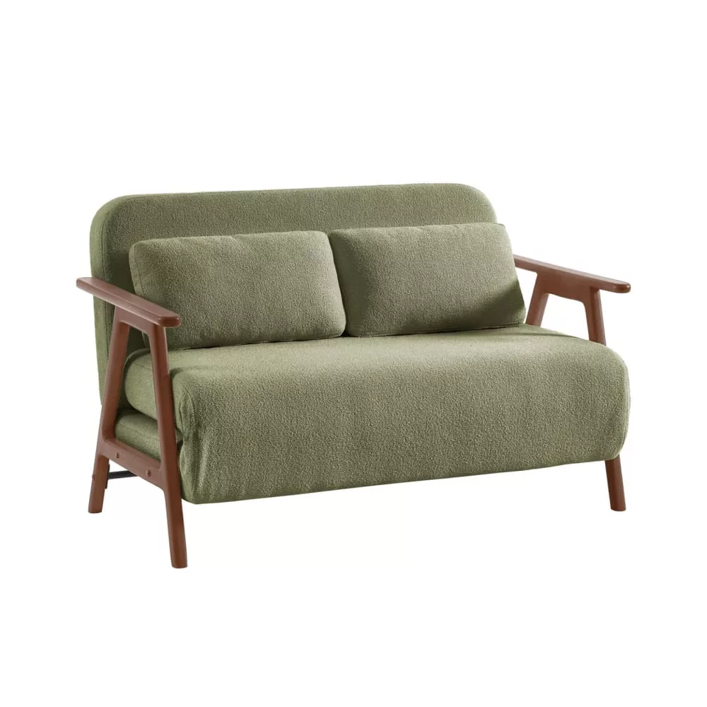 Banquette convertible hévéa teinté noyer et bouclette