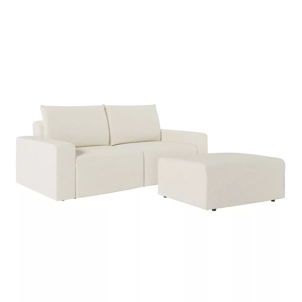 Canapé fixe 2 places avec pouf en tissu