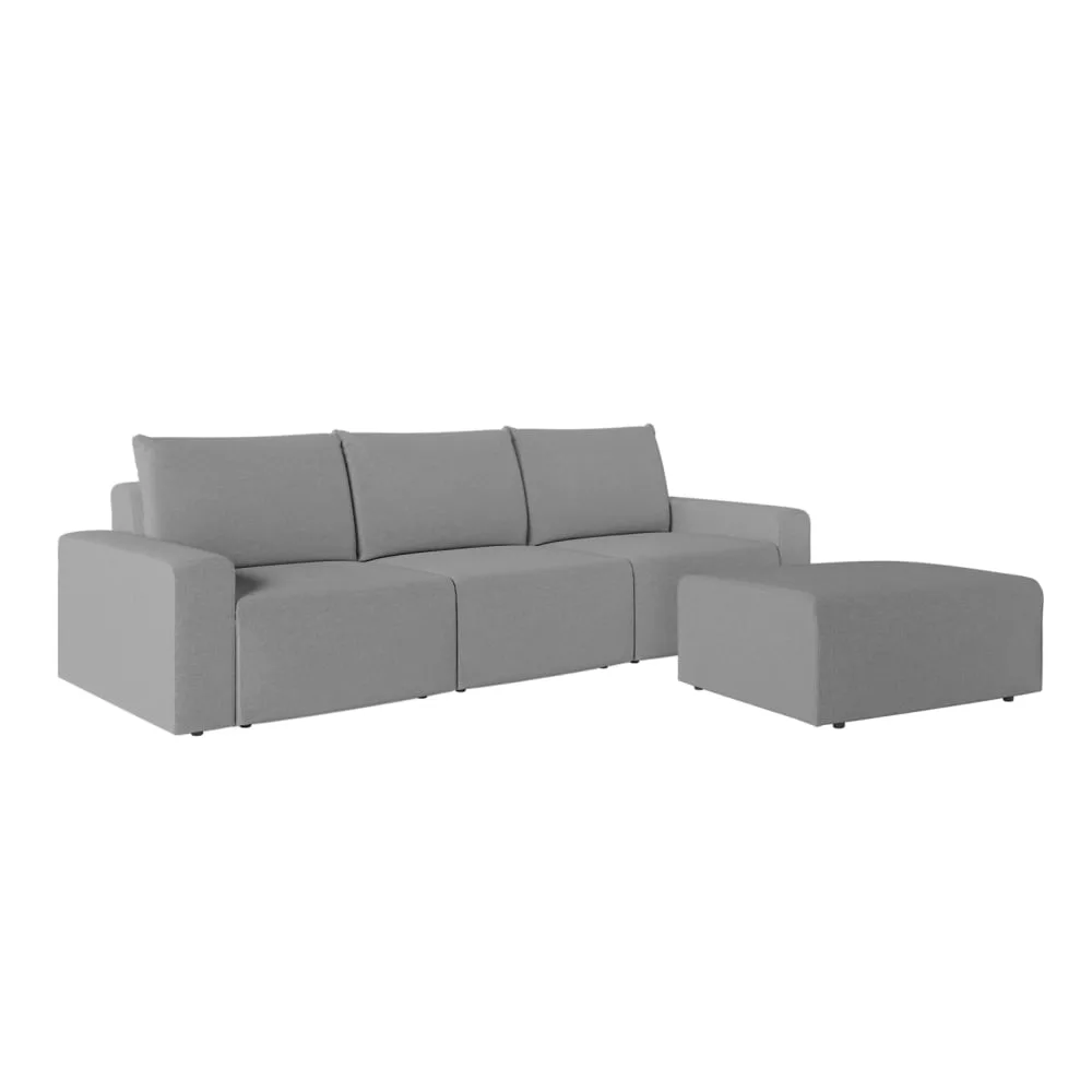 Canapé fixe 3 places avec pouf en tissu