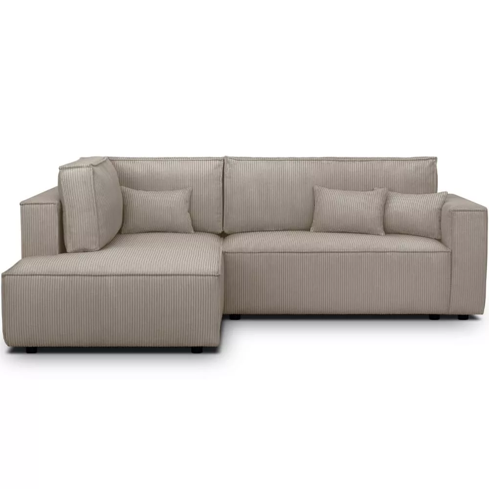 Canapé d'angle ouvert convertible 3 pl., velours côtelé