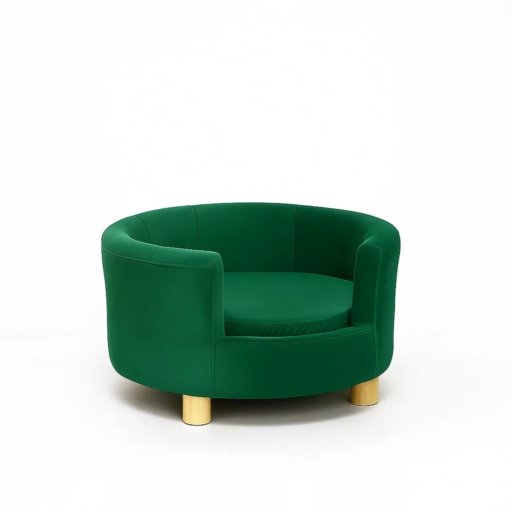 Canapé pour animal, tissu avec coussin amovible et pieds en bois