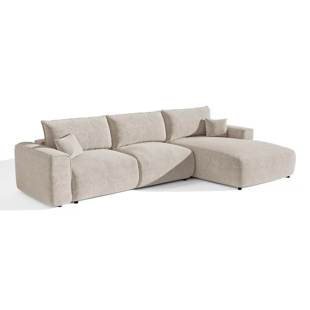Canapé angle convertible coffre 5 places tissu bouclette