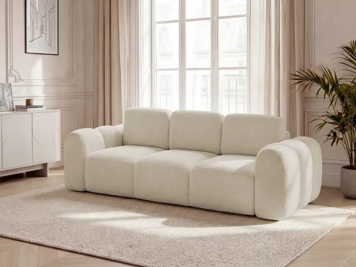 Canapé convertible coffre 3 places MONTAIGNE tissu bouclette BOBOCHIC