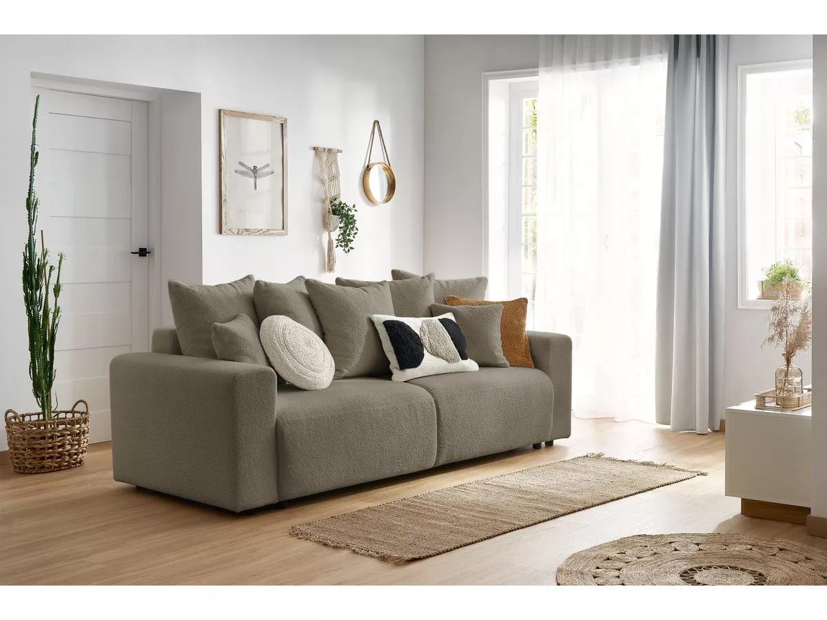 Canapé convertible coffre ENVY tissu bouclette doux BOBOCHIC 3 places