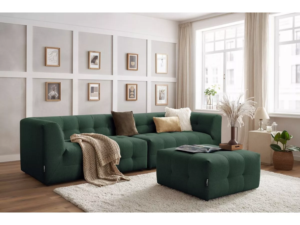 Canapé fixe modulable 4 places KLEBER avec pouf BOBOCHIC 5 places