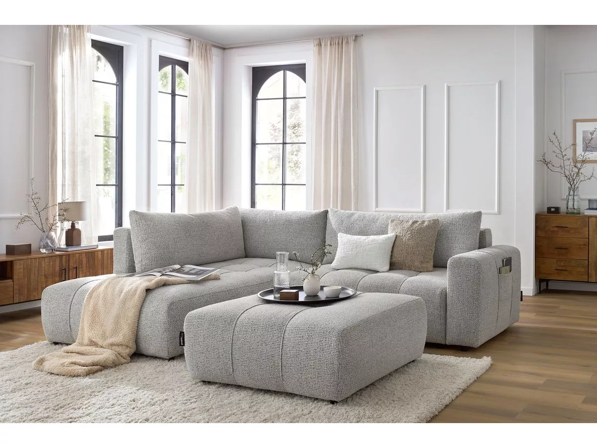 Canapé d'angle L convertible coffre ARSENE avec pouf angle BOBOCHIC 4 places