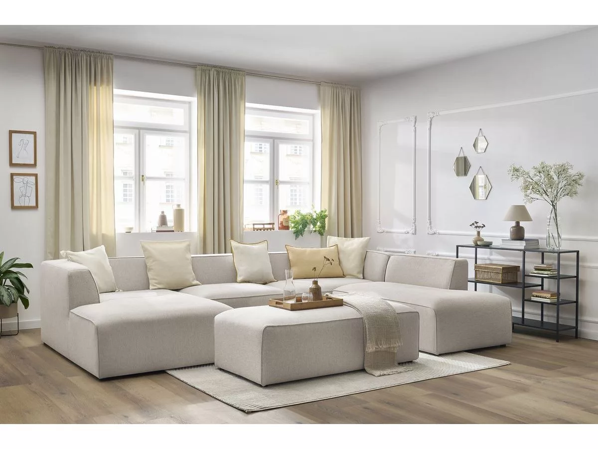 Canapé panoramique fixe MEGEVE avec pouf tissu angle BOBOCHIC 6 places