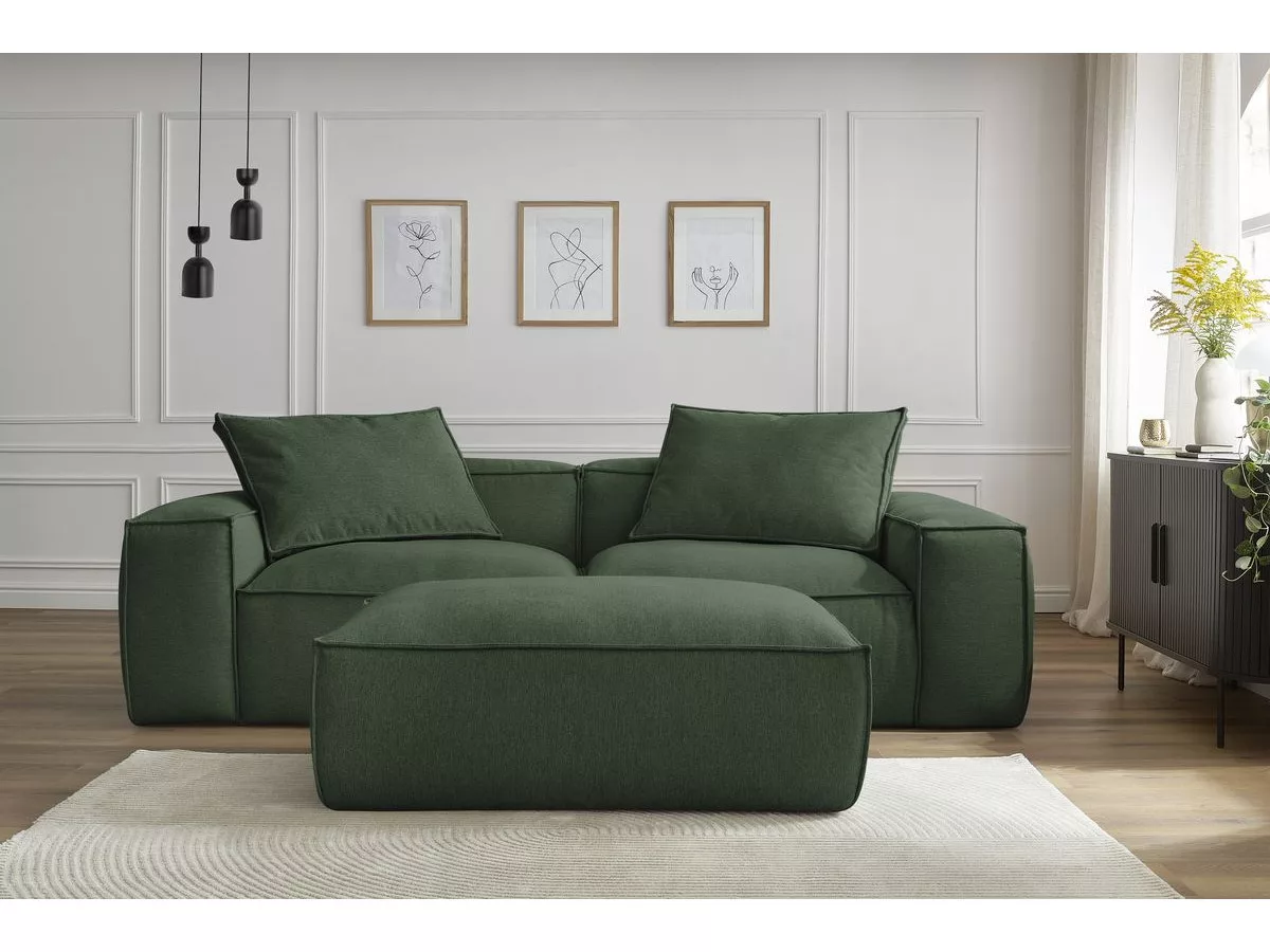 Canapé fixe 3 places ultra moelleux BOHEME tissu avec pouf BOBOCHIC