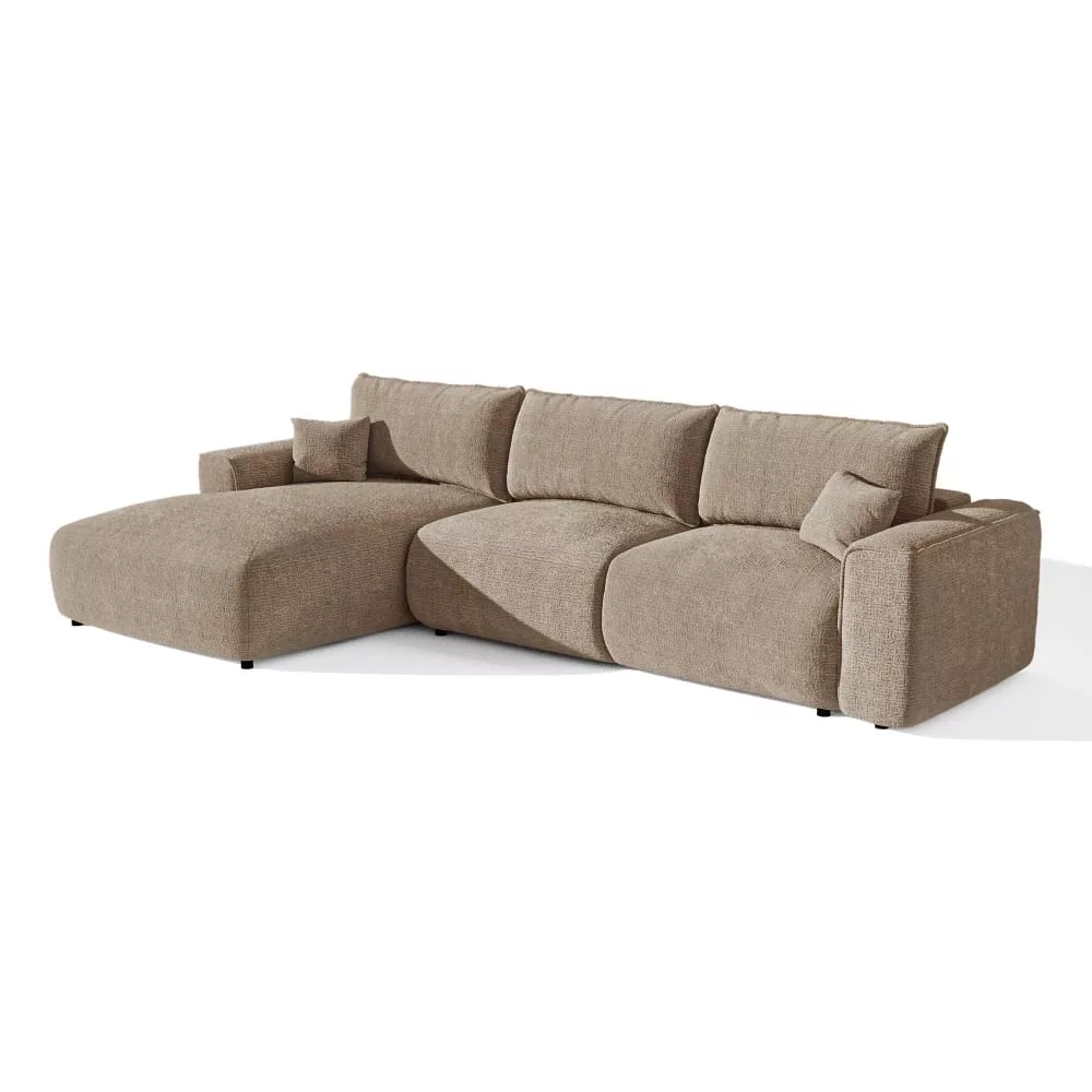 Canapé angle convertible express 5places tissu tramé