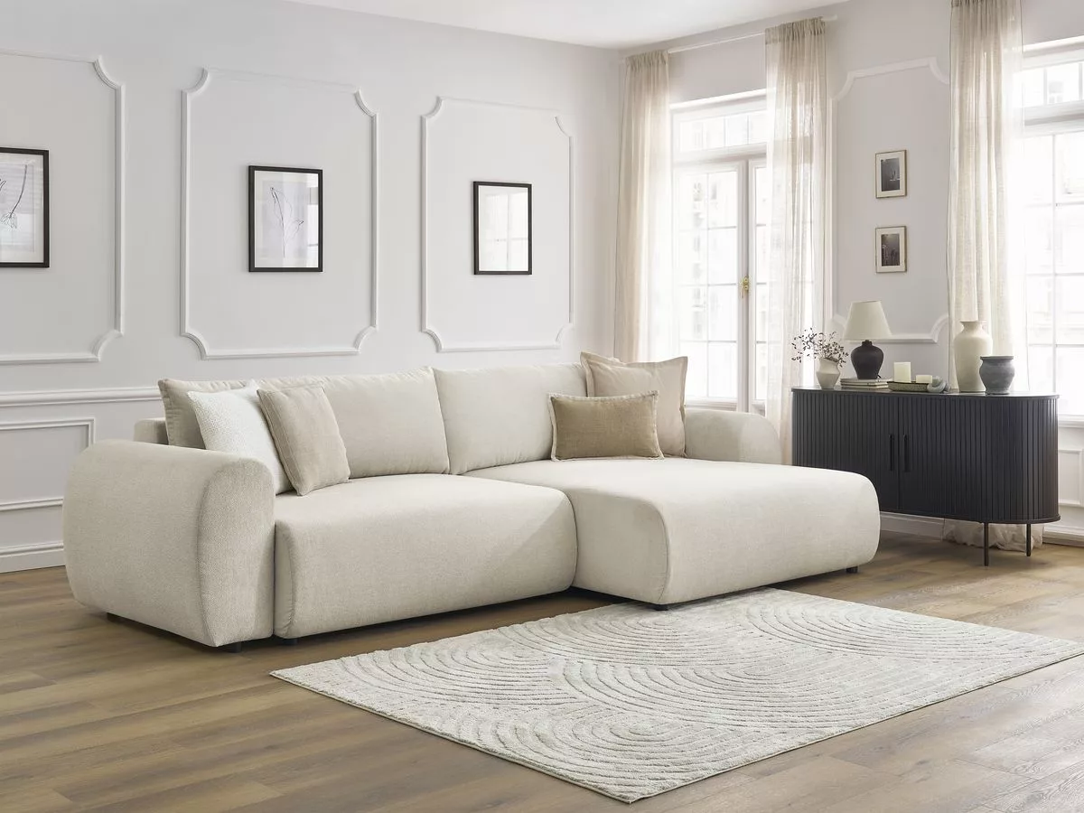 Canapé d'angle convertible coffre LUCIEN tissu lisse angle BOBOCHIC 4 places