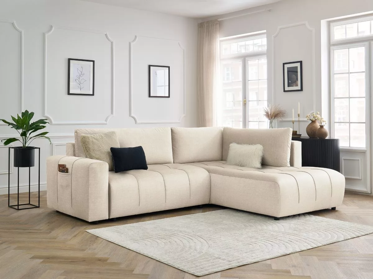 Canapé d'angle L convertible coffre ARSENE tissu velours angle BOBOCHIC 3 places