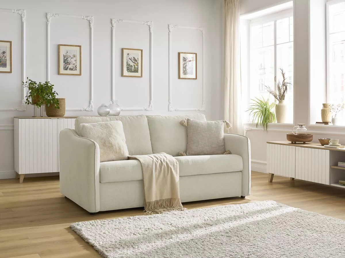 Canapé convertible LENNY ouverture express 2 plis tissu lisse BOBOCHIC 3 places