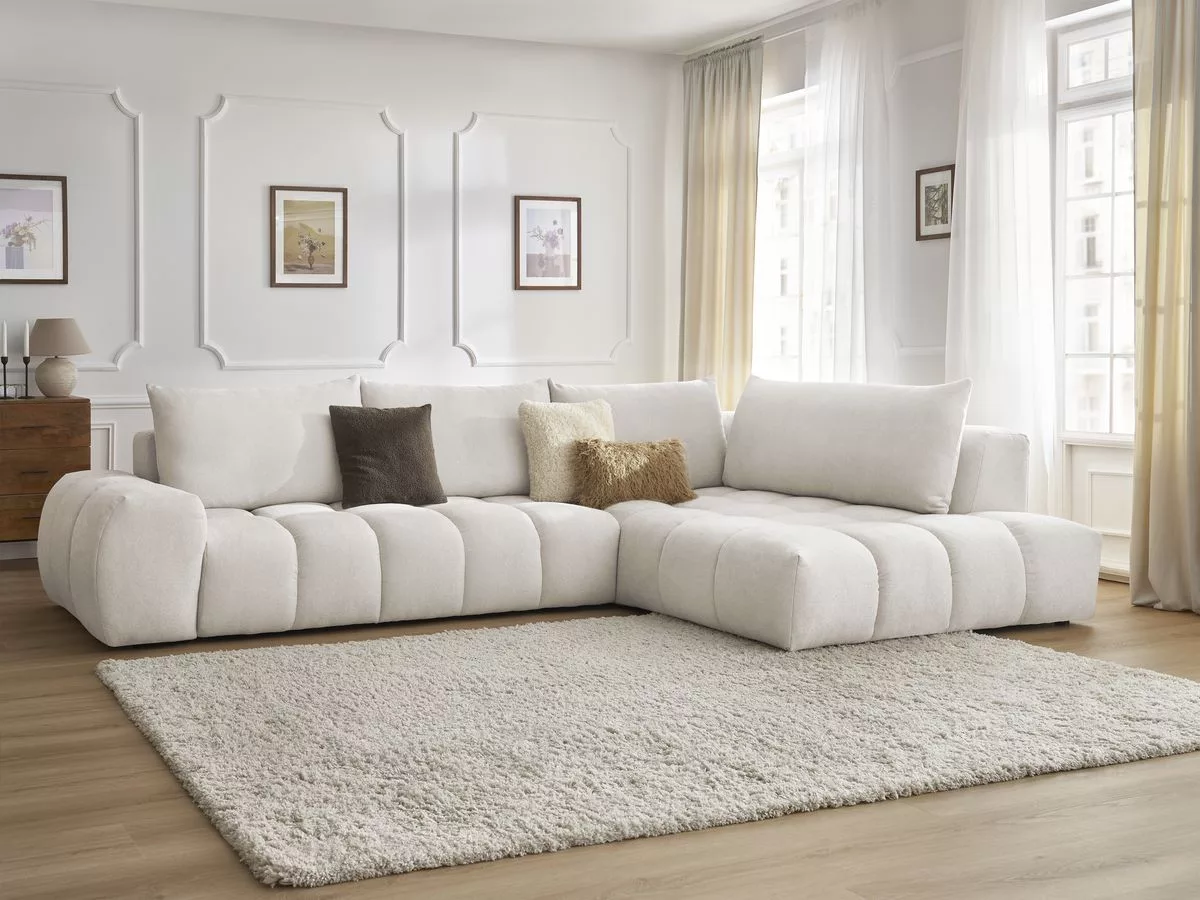 Canapé d'angle fixe EVEREST tissu texturé angle BOBOCHIC 4 places