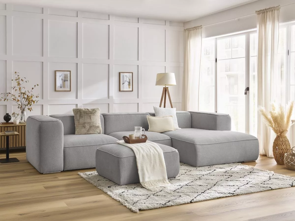 Canapé d'angle fixe ZEPHYR avec pouf angle BOBOCHIC