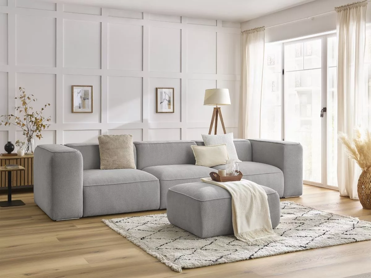 Canapé fixe 3 places ZEPHYR avec pouf BOBOCHIC