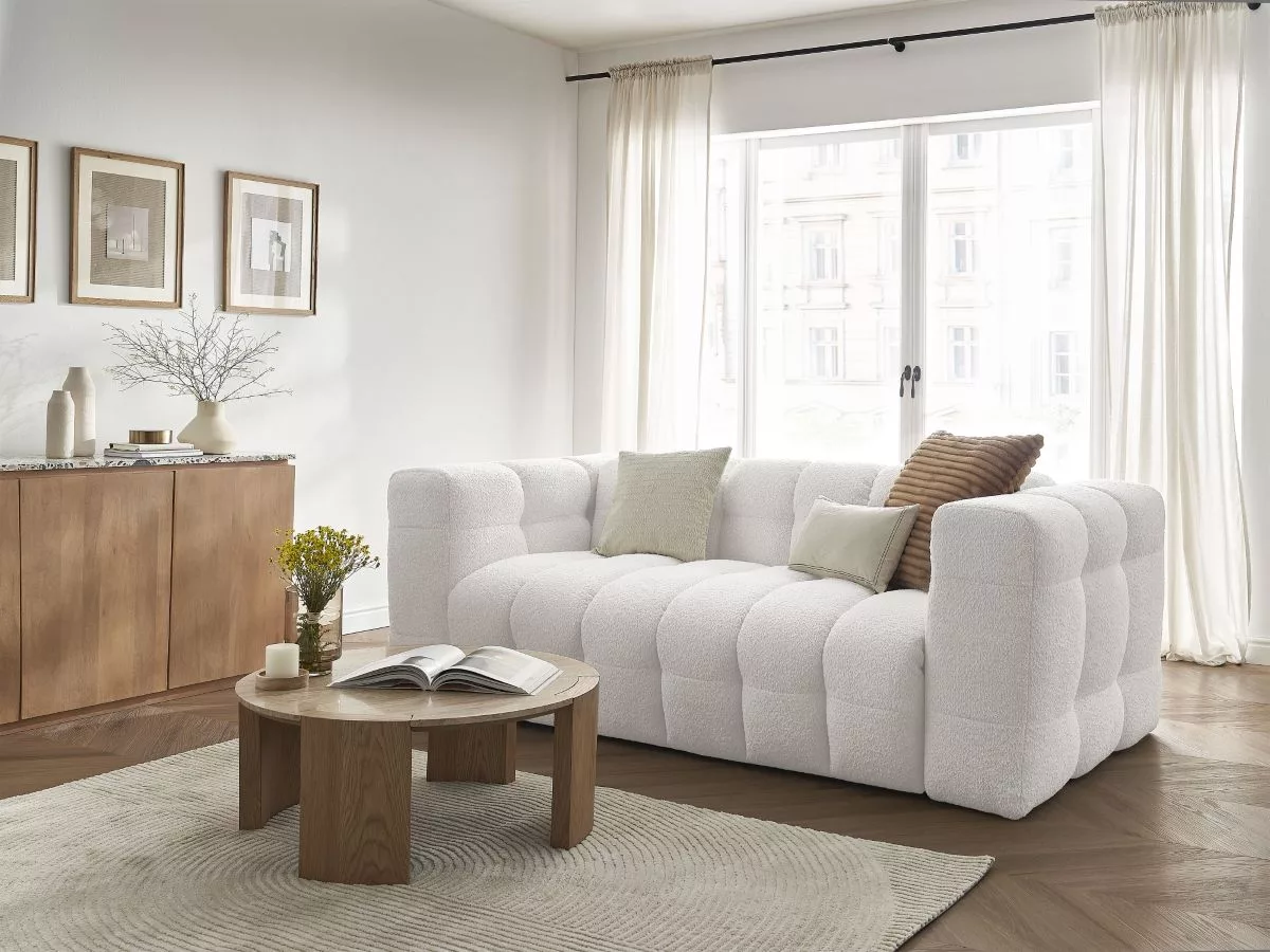 Canapé convertible ouverture express 3 places CLOUD tissu bouclette BOBOCHIC