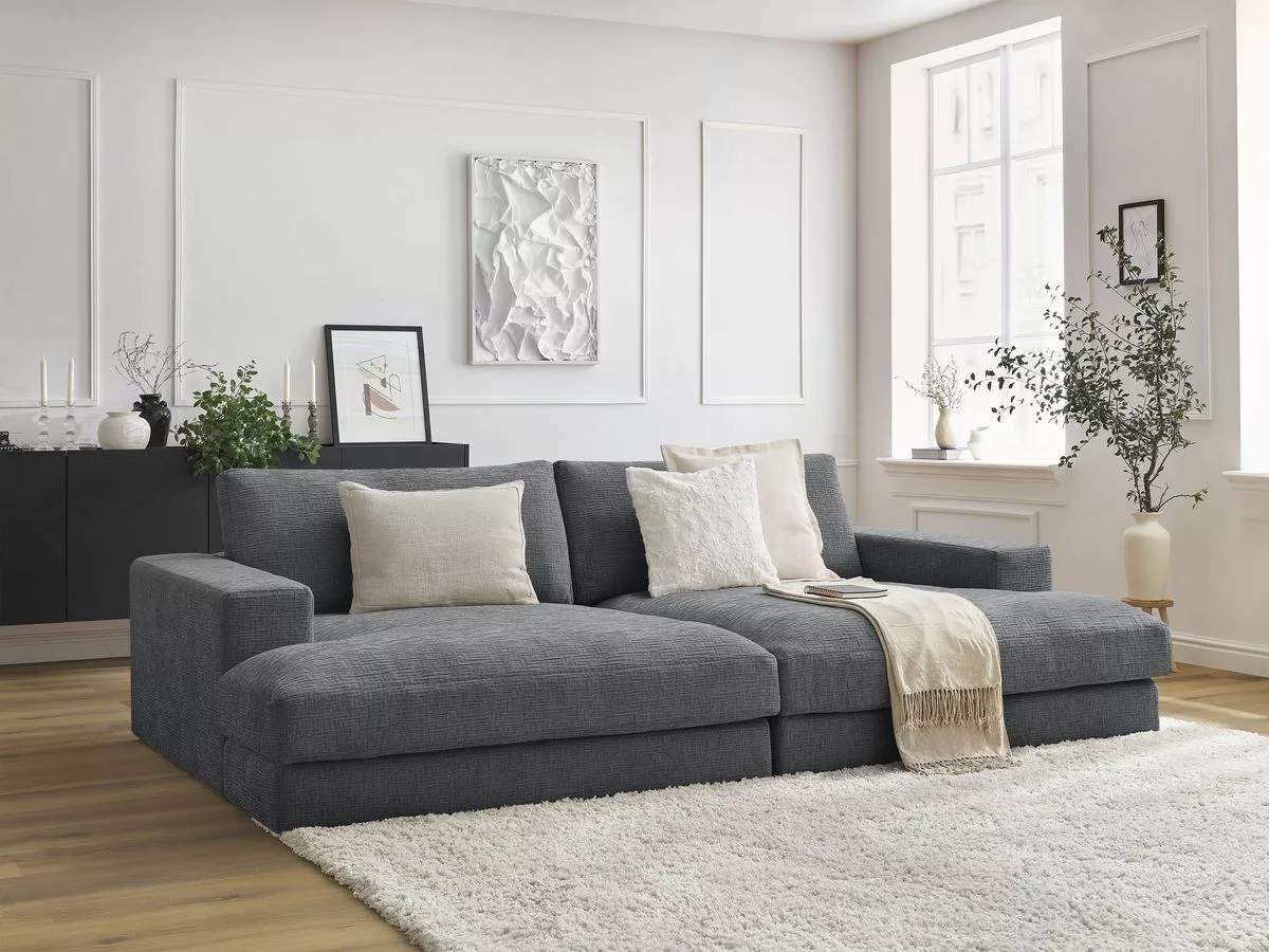 Canapé fixe 4 places compact LEONARD assise profonde tissu texturé BOBOCHIC