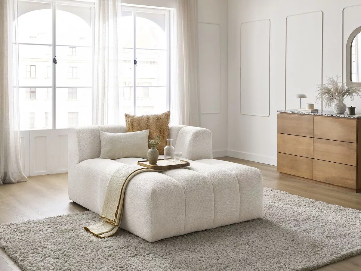 Méridienne pour canapé modulable ANNECY tissu bouclette angle BOBOCHIC