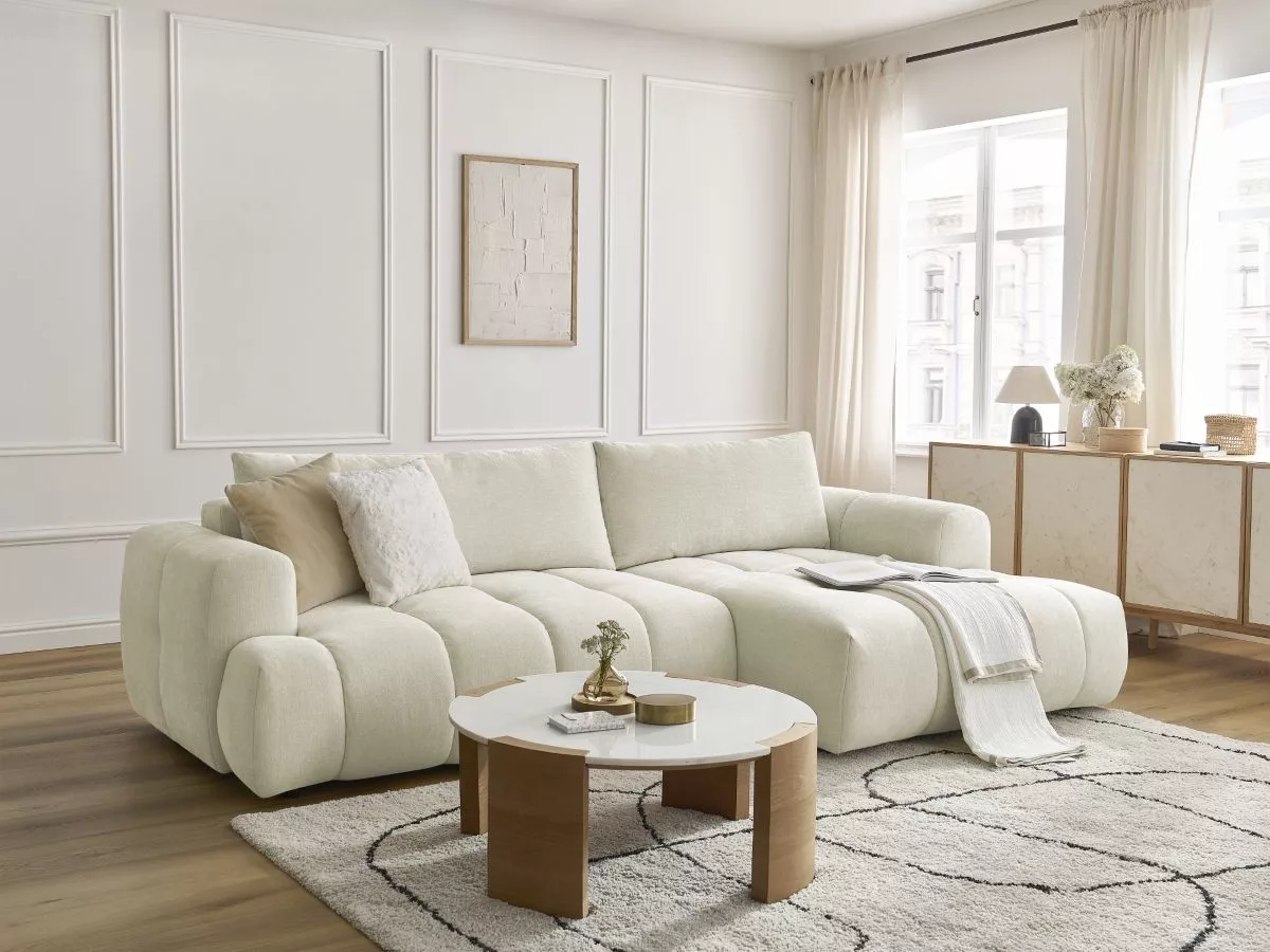 Canapé d'angle convertible FUJI tissu lisse angle BOBOCHIC 3 places