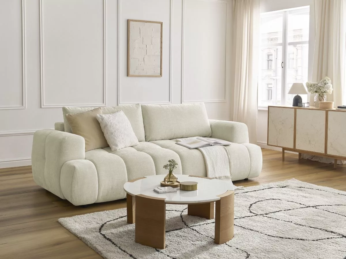 Canapé convertible 3 places FUJI tissu lisse BOBOCHIC