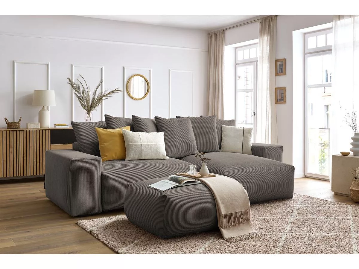 Canapé d'angle réversible convertible coffre VOLTAIRE avec pouf réversible BOBOCHIC 5