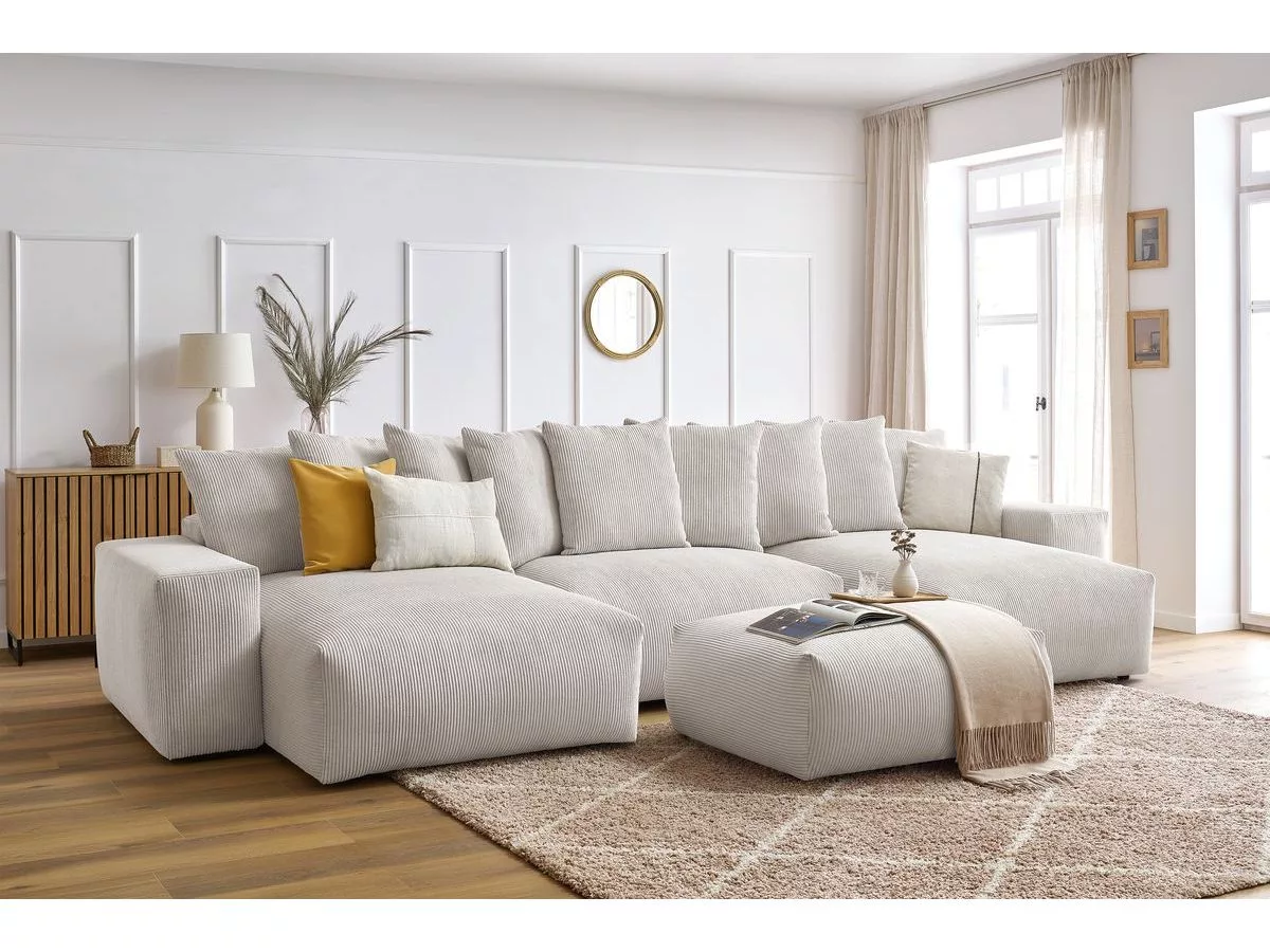 Canapé panoramique convertible coffre VOLTAIRE avec pouf panoramique BOBOCHIC 7 places