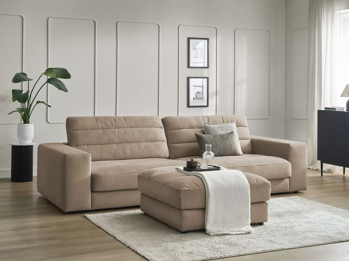 Canapé fixe 3 places SIERRA velours avec pouf BOBOCHIC