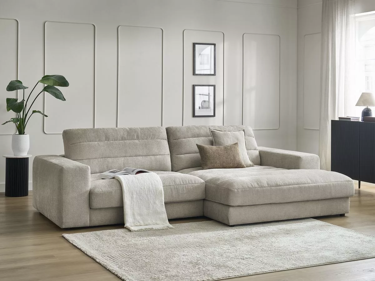Canapé d'angle fixe SIERRA tissu texturé angle BOBOCHIC 3 places