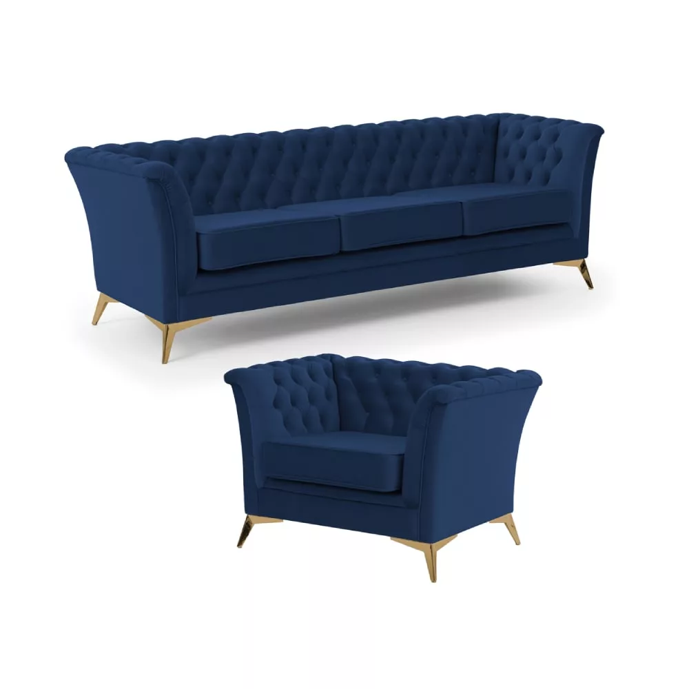 Ensemble de canapés Chesterfield 3+1 en velours
