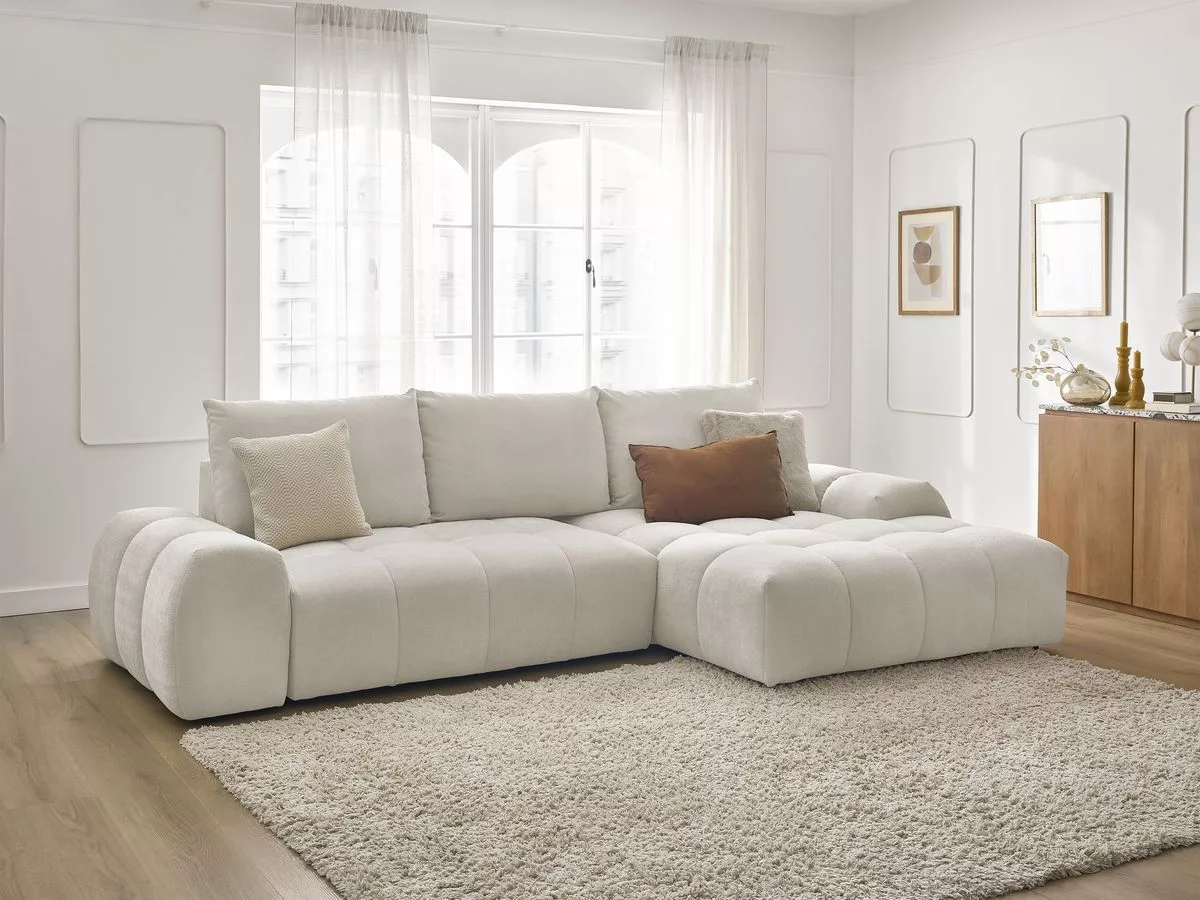 Canapé d'angle convertible coffre EVEREST tissu texturé angle BOBOCHIC 3 places