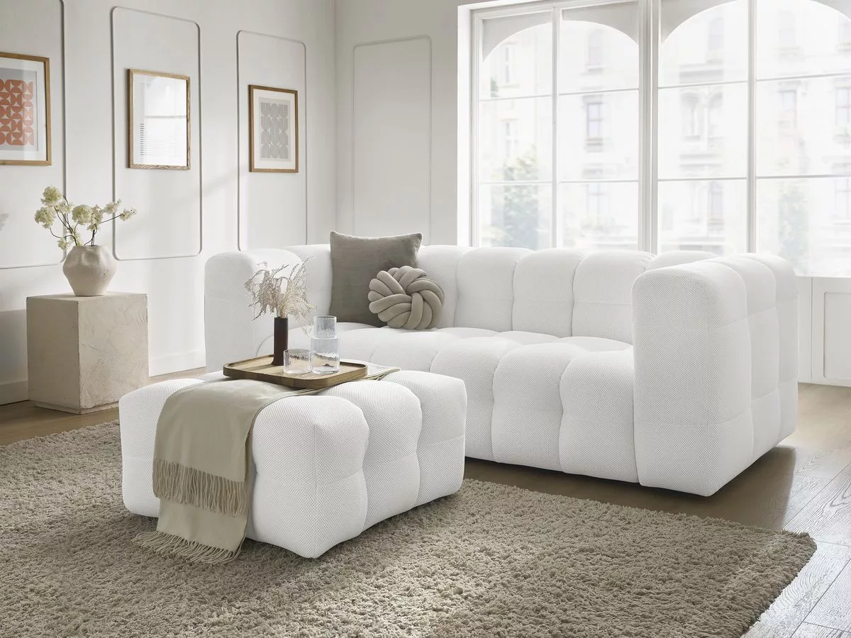 Canapé fixe 3 places CLOUD tissu mesh avec pouf BOBOCHIC