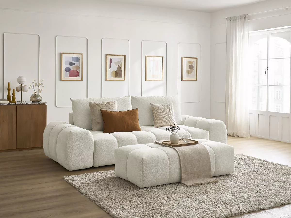 Canapé fixe 3 places EVEREST tissu avec pouf BOBOCHIC