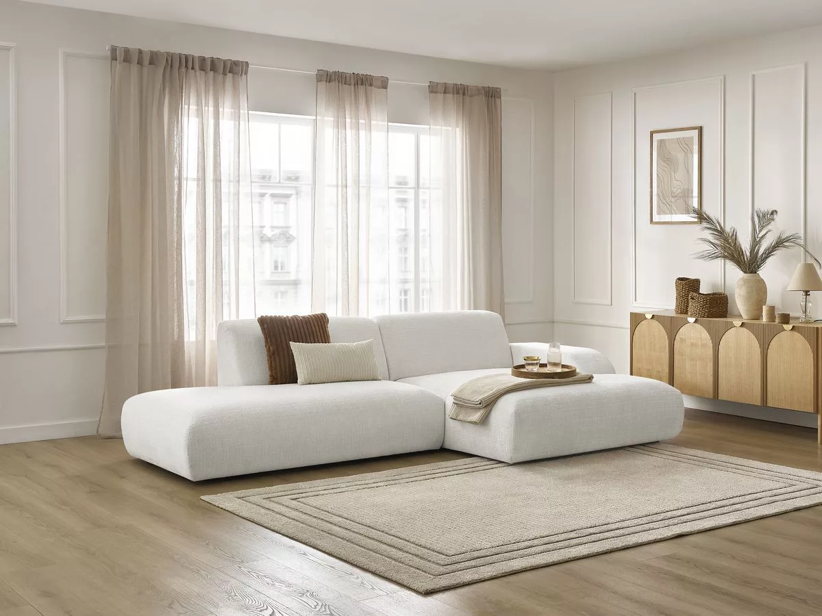 Canapé d'angle fixe SIRIUS tissu texturé angle BOBOCHIC 3 places