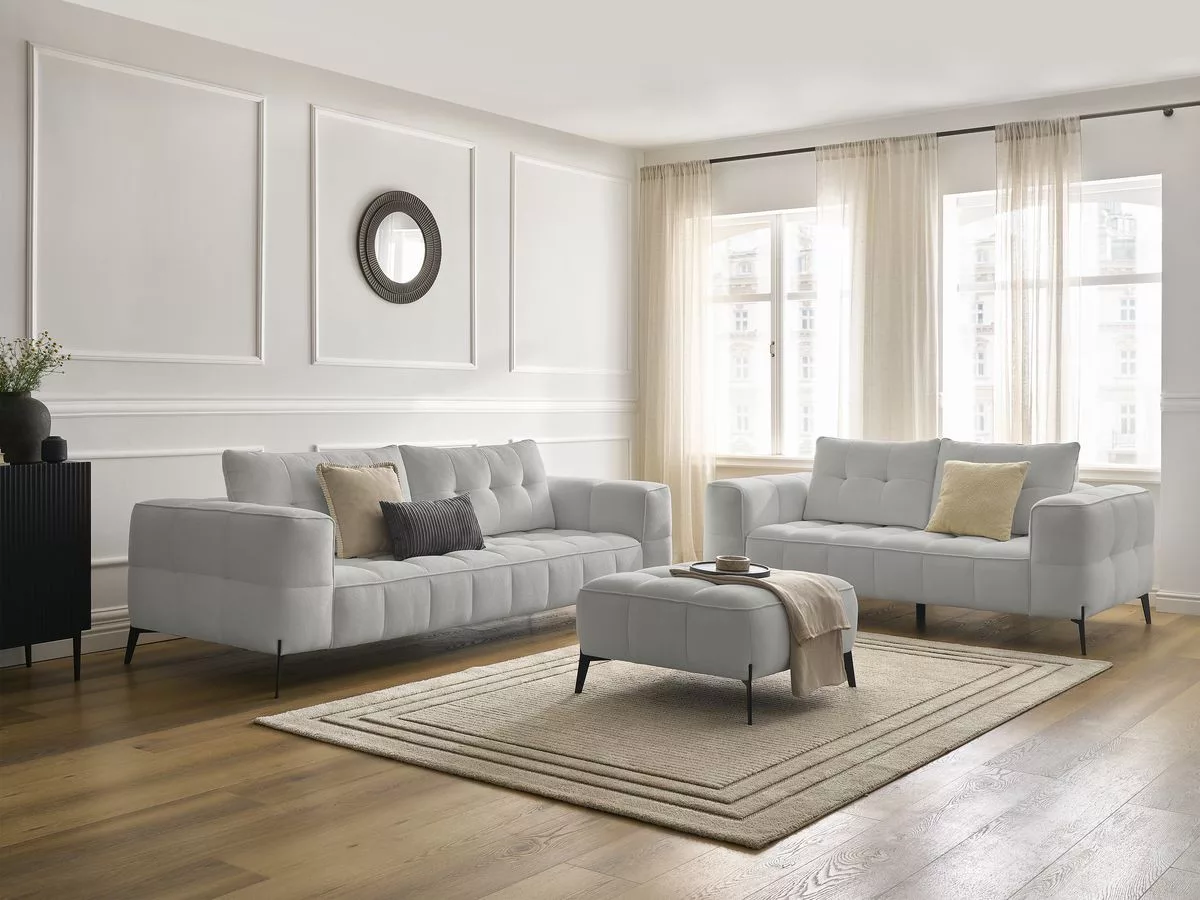 Ensemble canapé fixe 3 + 2 places ANIS tissu texturé avec pouf BOBOCHIC