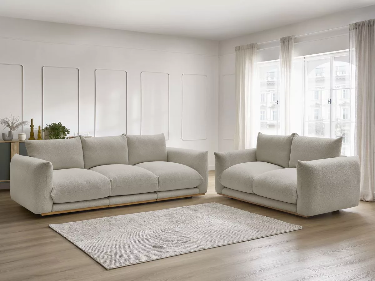 Ensemble canapé fixe 3 + 2 places ERNEST tissu bouclette BOBOCHIC 5 places
