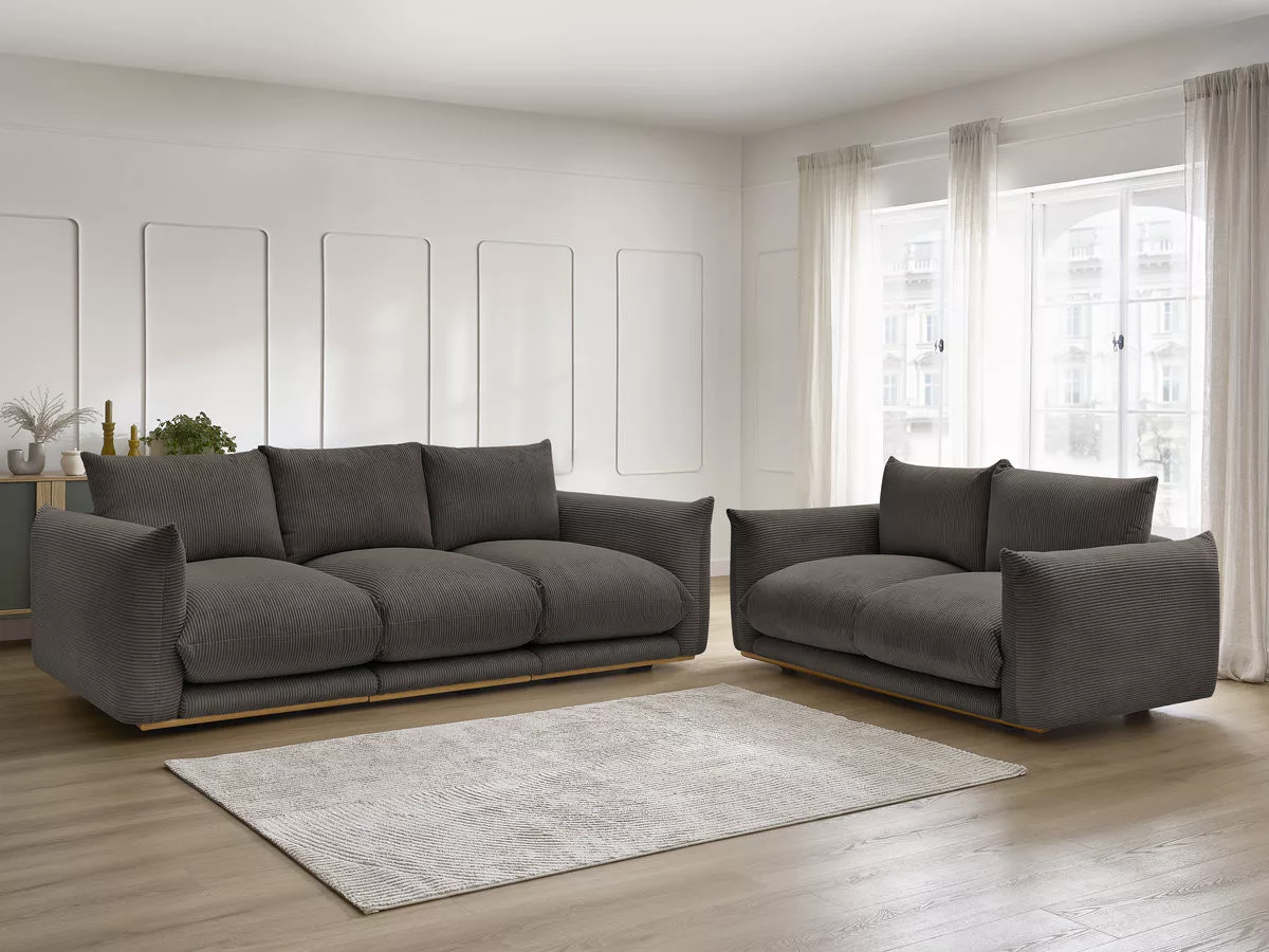Ensemble canapé fixe 3 + 2 places ERNEST tissu velours côtélé BOBOCHIC 5 places