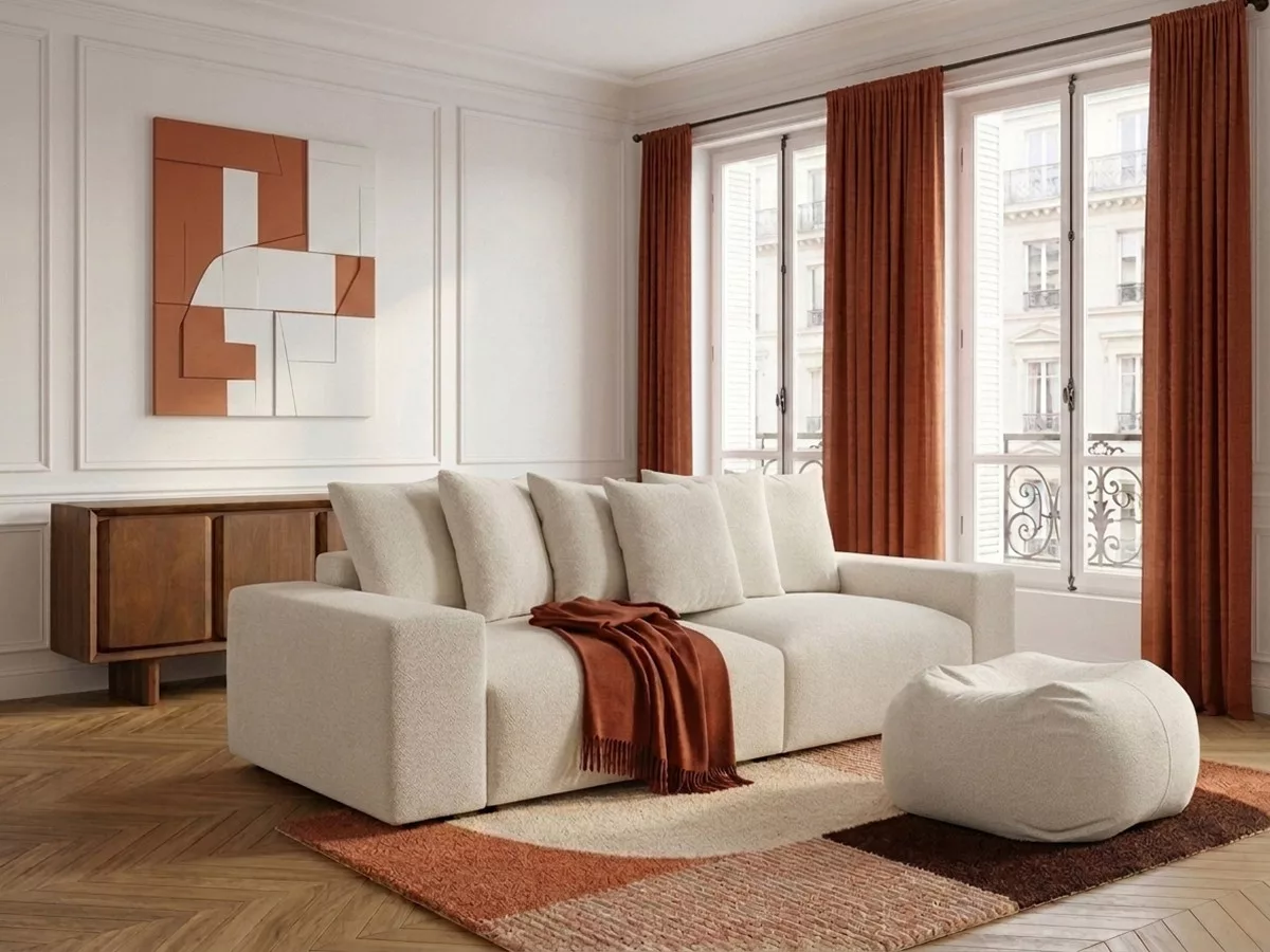 Canapé fixe 4 places VOLTAIRE tissu avec pouf BOBOCHIC