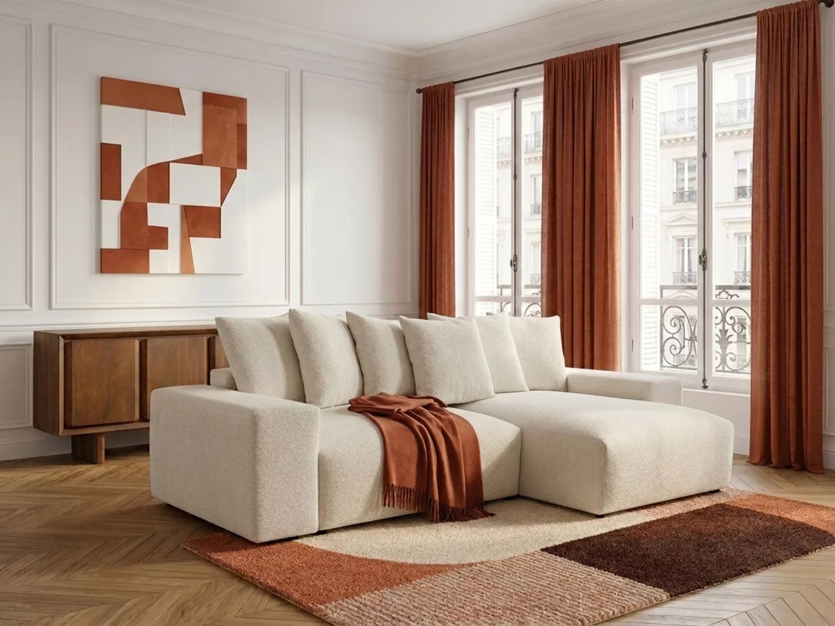 Canapé d'angle fixe réversible VOLTAIRE tissu BOBOCHIC 4 places