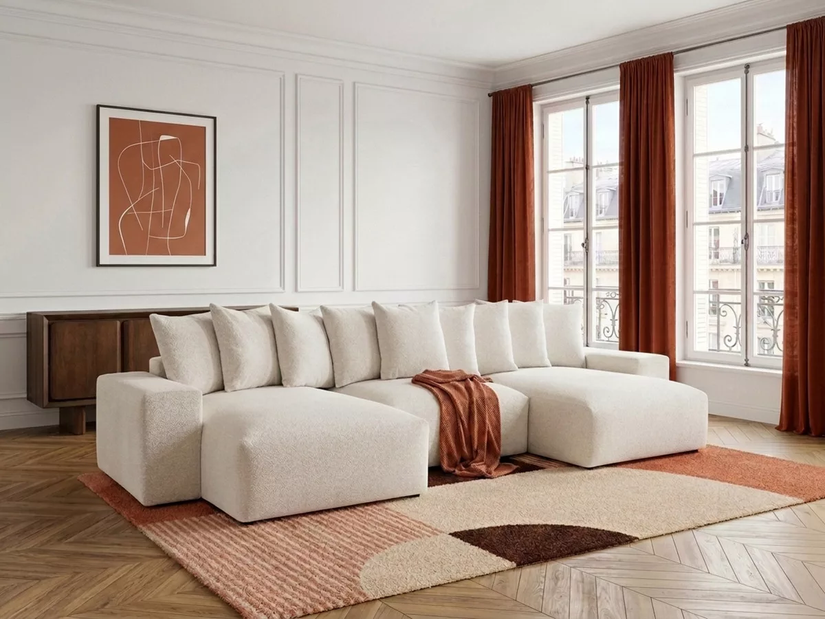 Canapé panoramique fixe VOLTAIRE tissu BOBOCHIC 6 places