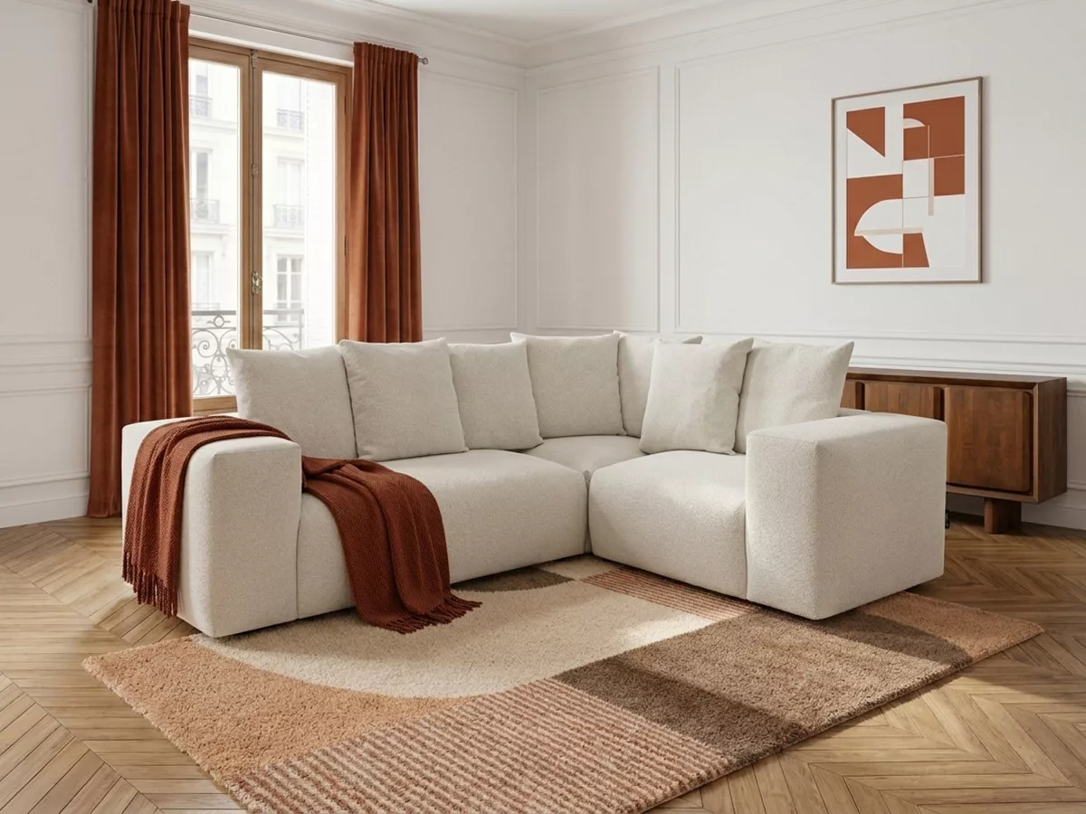 Canapé d'angle fixe modulable VOLTAIRE avec 1 chauffeuse 2 places