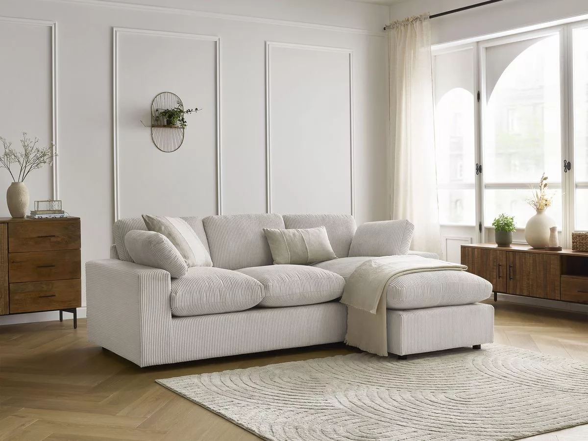 Canapé d'angle fixe compact réversible BELAIR velours côtelé BOBOCHIC 3 places