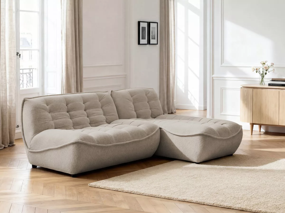 Canapé d'angle fixe modulable SERENA tissu BOBOCHIC 3 places