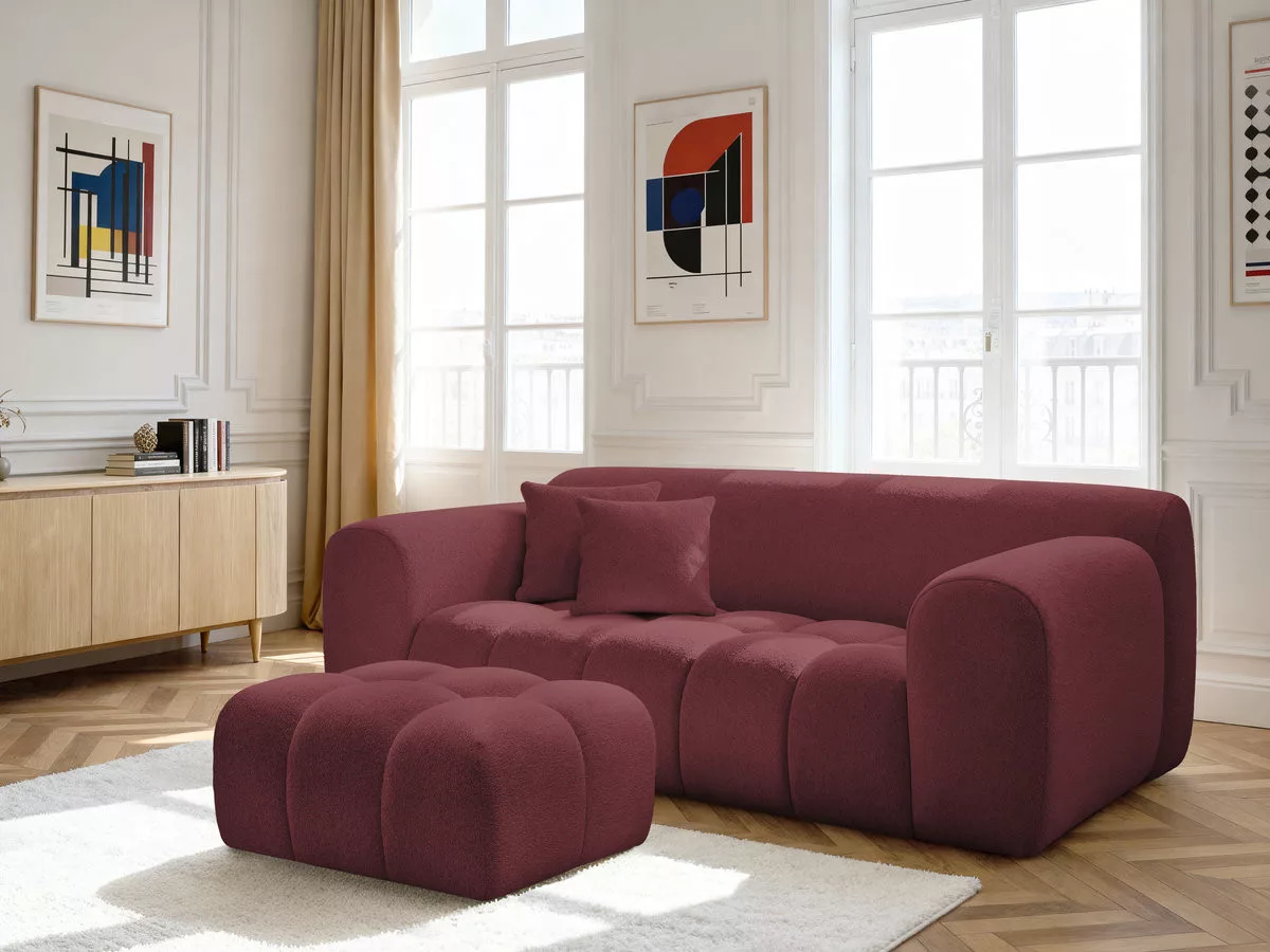 Canapé fixe 2 places MELISSE tissu avec pouf BOBOCHIC